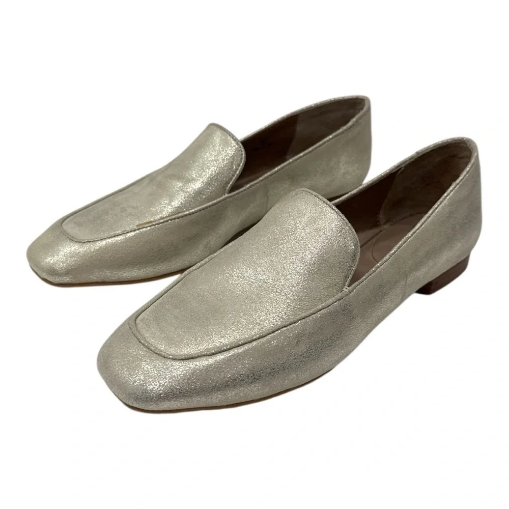 Donald J. Pliner Haro Silver Metallic Leather Slip On Loafer Women’s 8 M